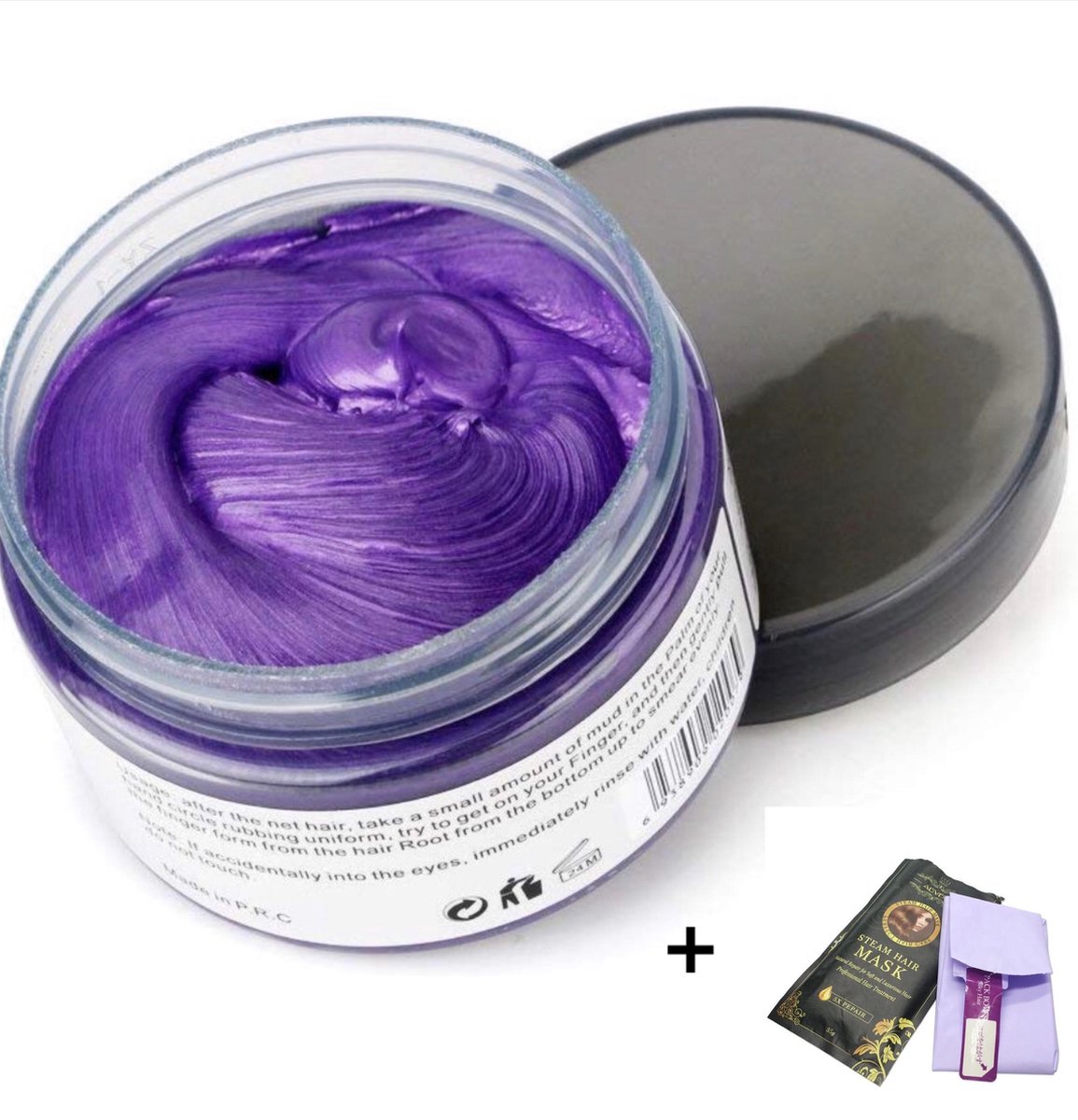   Japanse Haarkleur wax|Paars|Inclusief haarmasker met haarcap|Haarverf|Tijdelijk haarkleur verandering|Carnaval/Cosplay natuurlijk haarcrème|